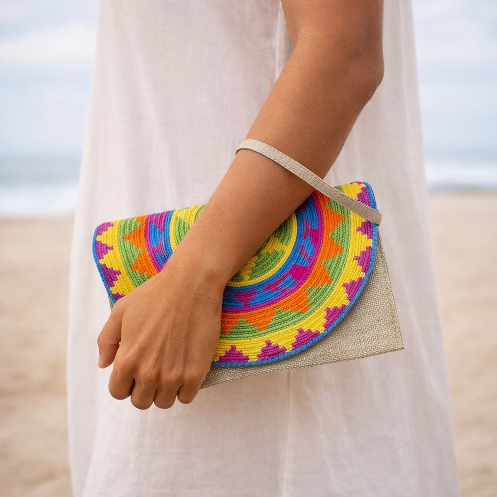 Vibrant Multicolor‎ Woven Clutch